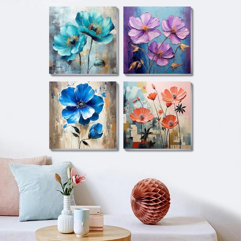 Fotasmua 4 Pack Paint by Numbers Kit for Adults Beginners Framed - Flowers Adults Paint by Numbers Kits on Canvas with Paints and Brushes, Flowers Small Oil Paint by Number Kits for Home Decor 8 X 8 Inch - Image 2